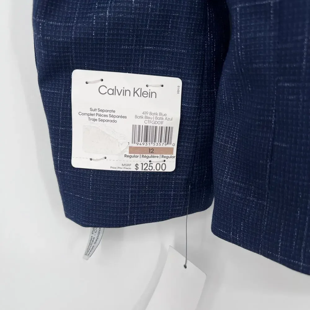 Calvin Klein Boys Slim fit Suit Separate Jacket 419 Batik Blue Size 12 Regular